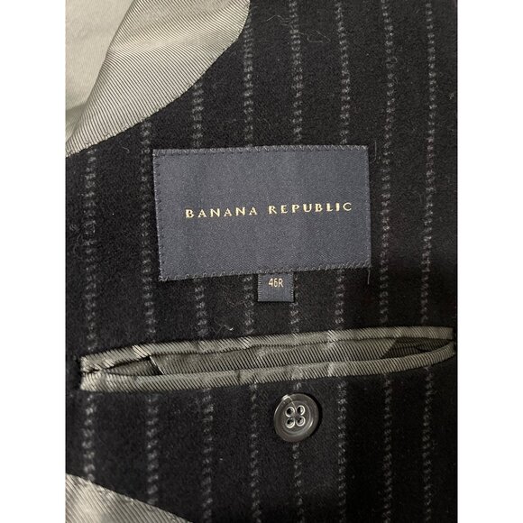 Banana Republic Mens Pinstripe Black Blazer Jacket Velvet Size 46R - Picture 2 of 7